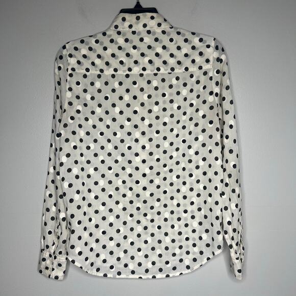 J.Crew Women's XS White Black Polka Dot Sheer Pullover Collared Blouse Tunic - Picture 6 of 9